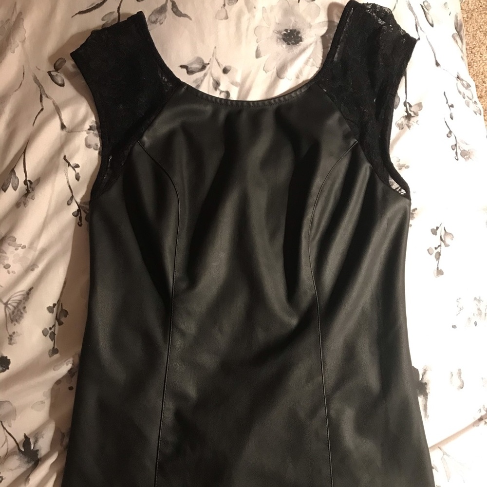 Faux leather front top with lace from Express